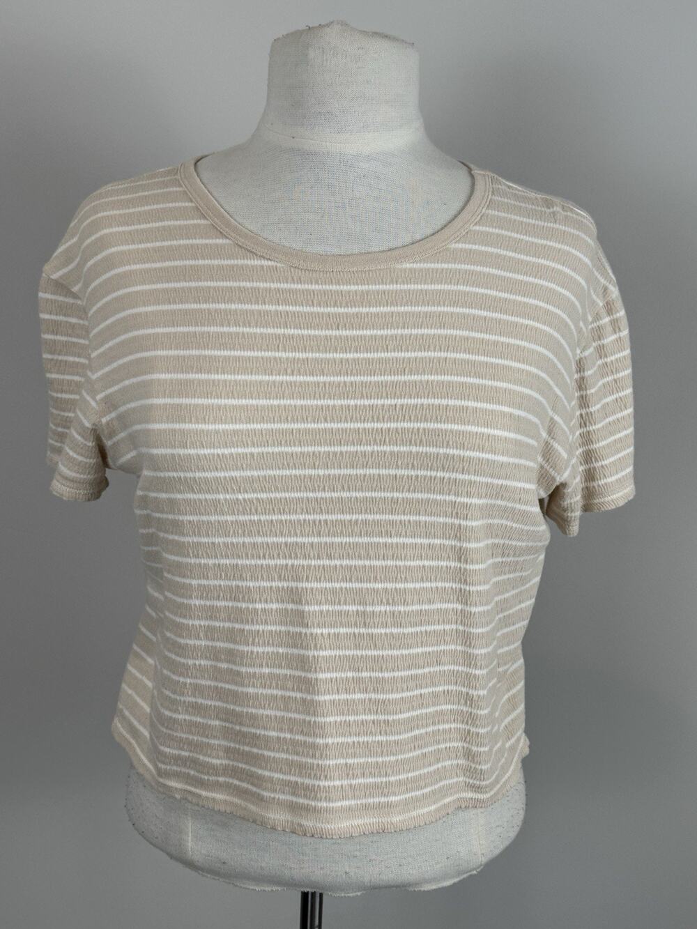 American Eagle Women's Small Light Beige Stripe Textured Tee Cropped Top